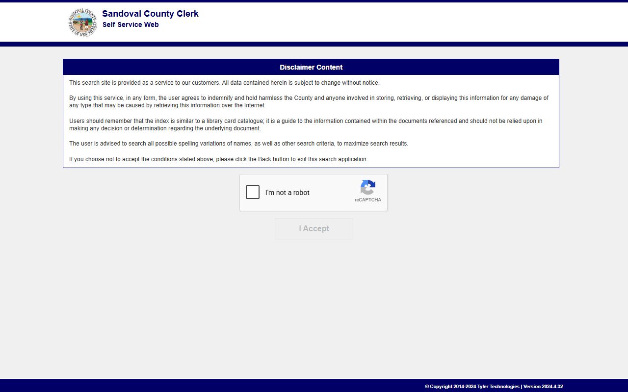 Sandoval County Clerk of Court self-service portal