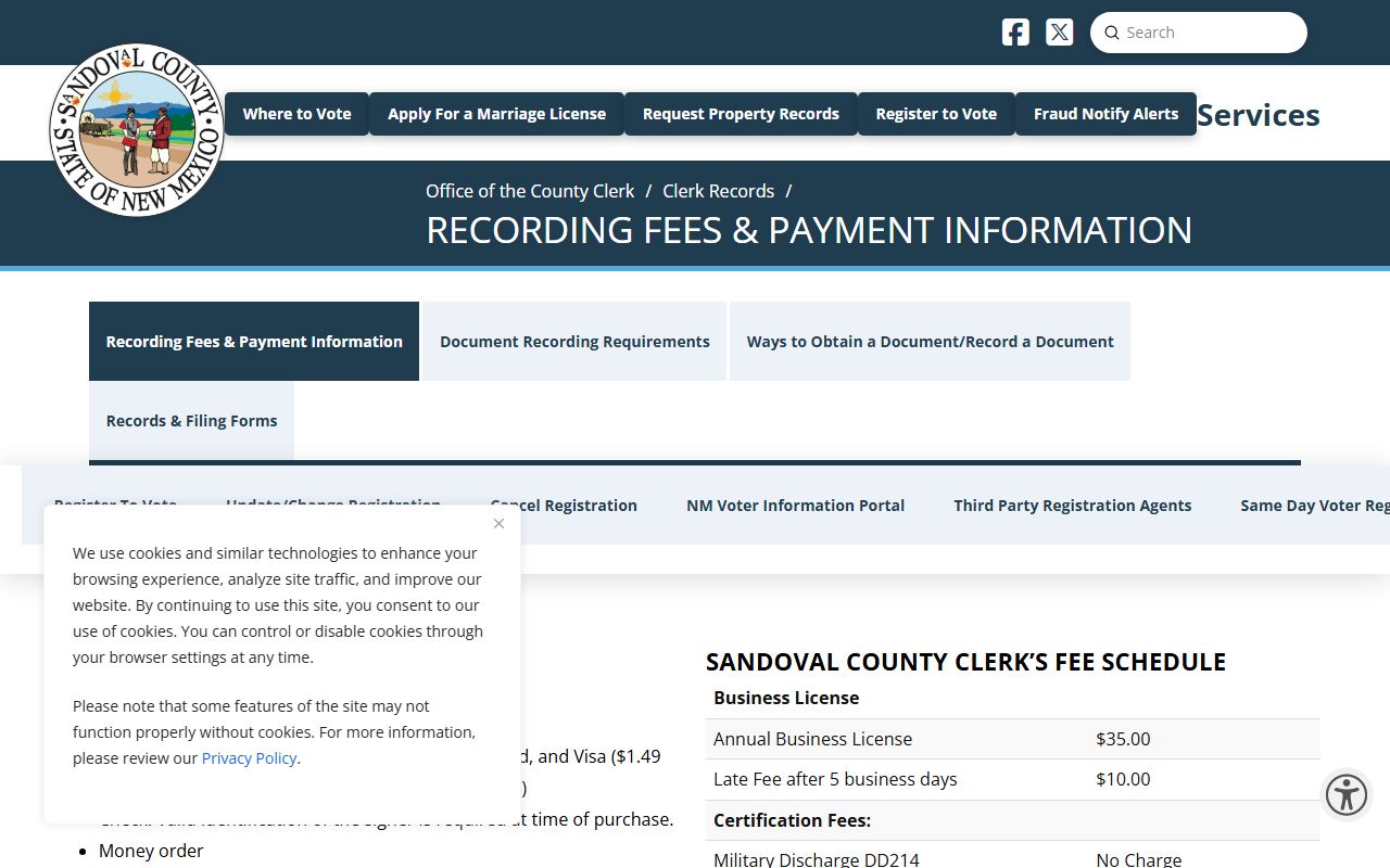 Sandoval County Clerk of Court county clerk fee schedule