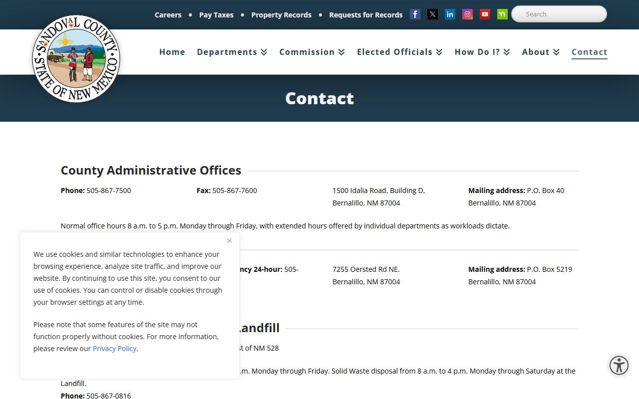Sandoval County Clerk of Court county contact page