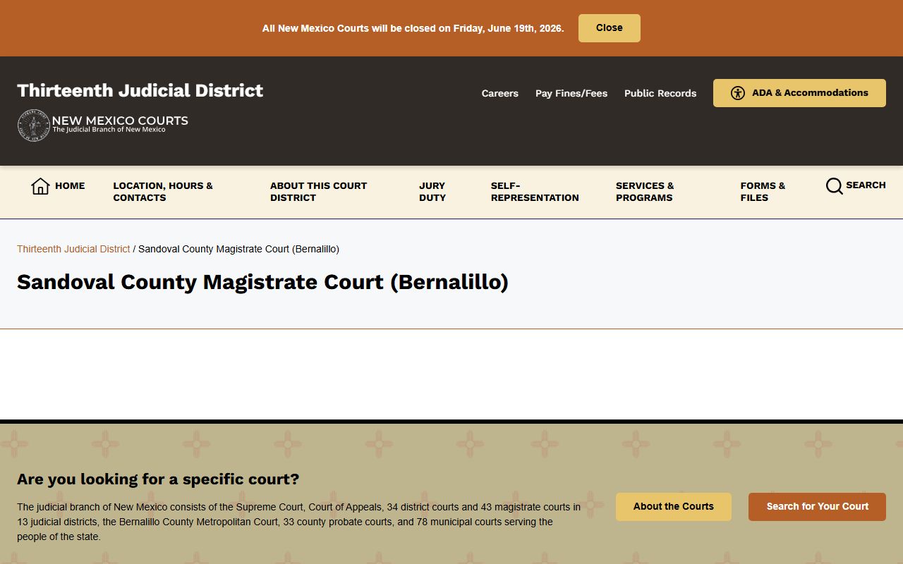 Sandoval County court dockets Magistrate Court information