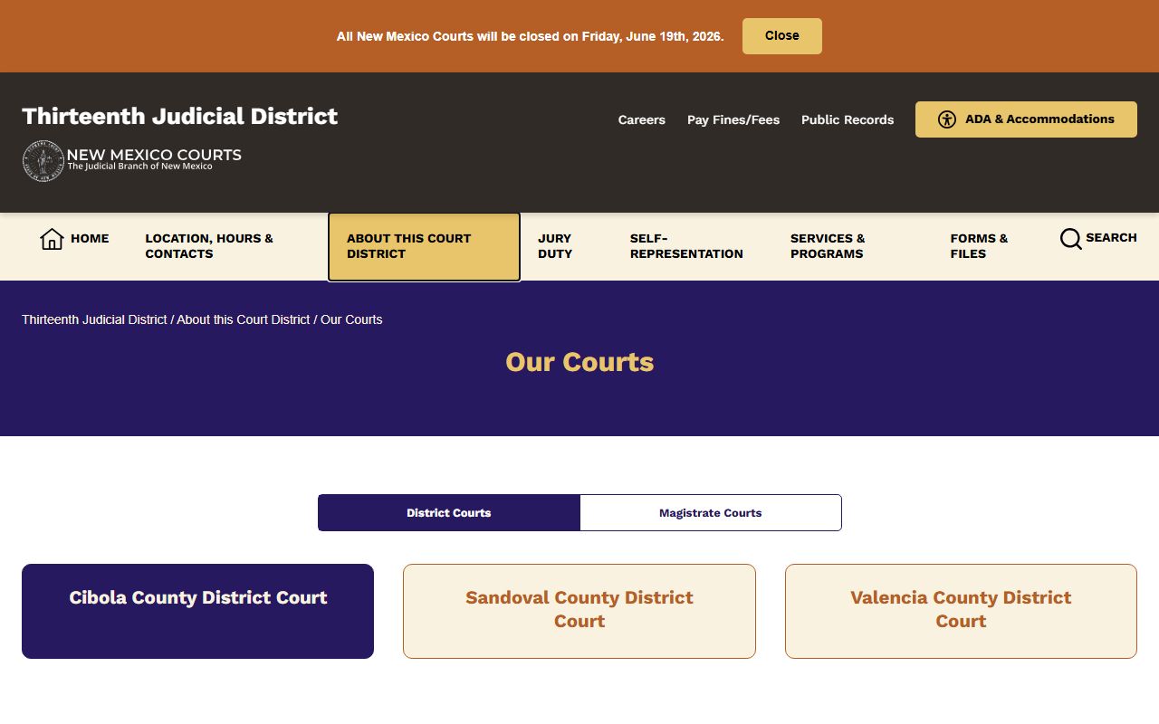 Sandoval County court dockets Thirteenth District courts list
