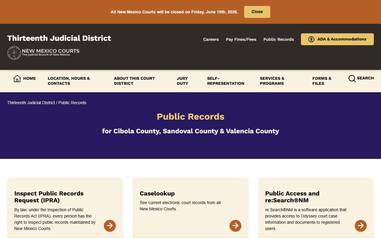 Sandoval County court records Thirteenth District public records page