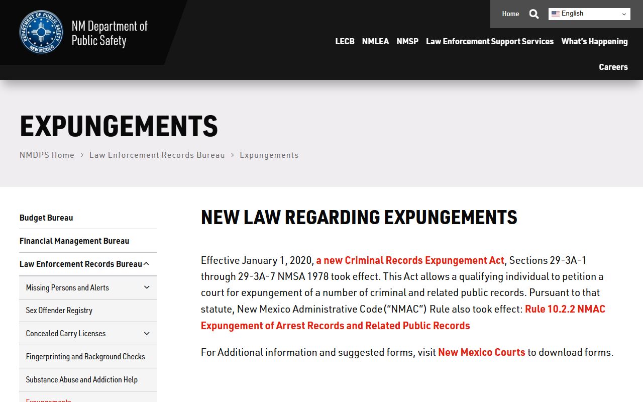 Sandoval County criminal court records DPS expungement information