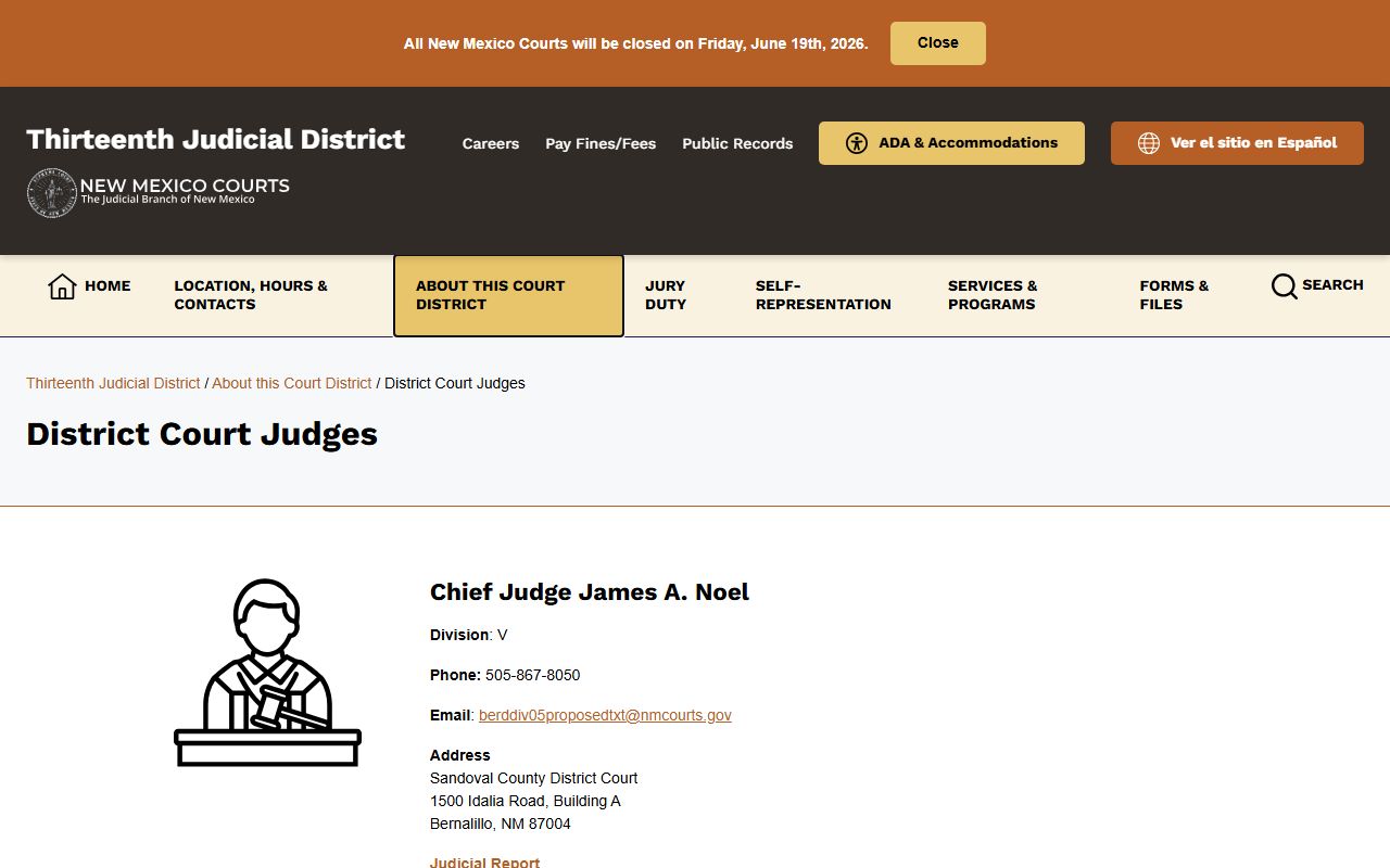 Sandoval County District Court records district court judge list