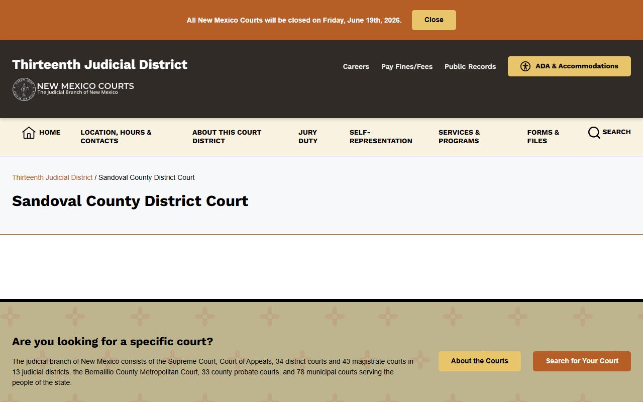 Sandoval County District Court records court page