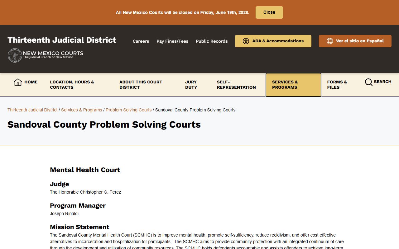 Sandoval County District Court records problem-solving courts page