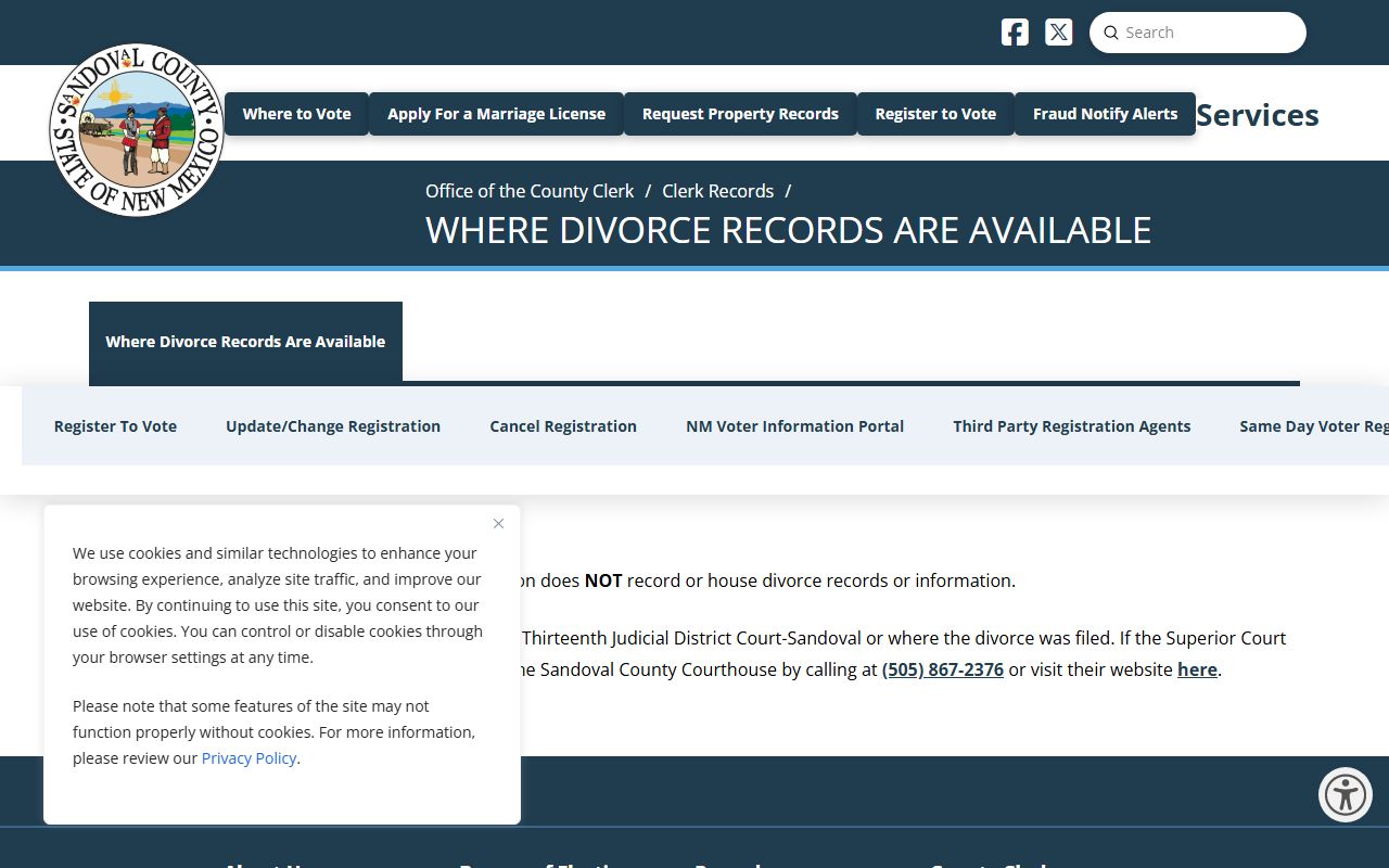 Sandoval County divorce records District Court location page