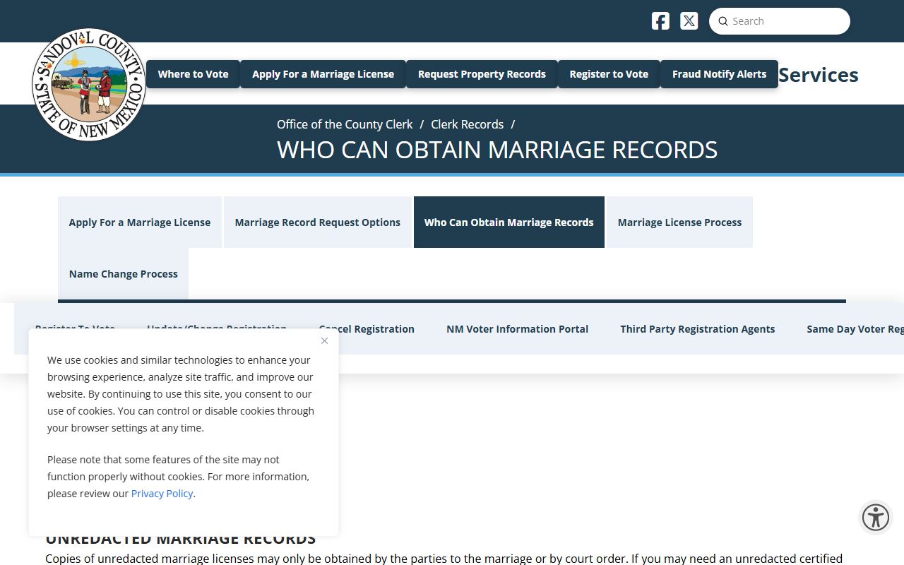 Sandoval County marriage records redacted and unredacted access rules