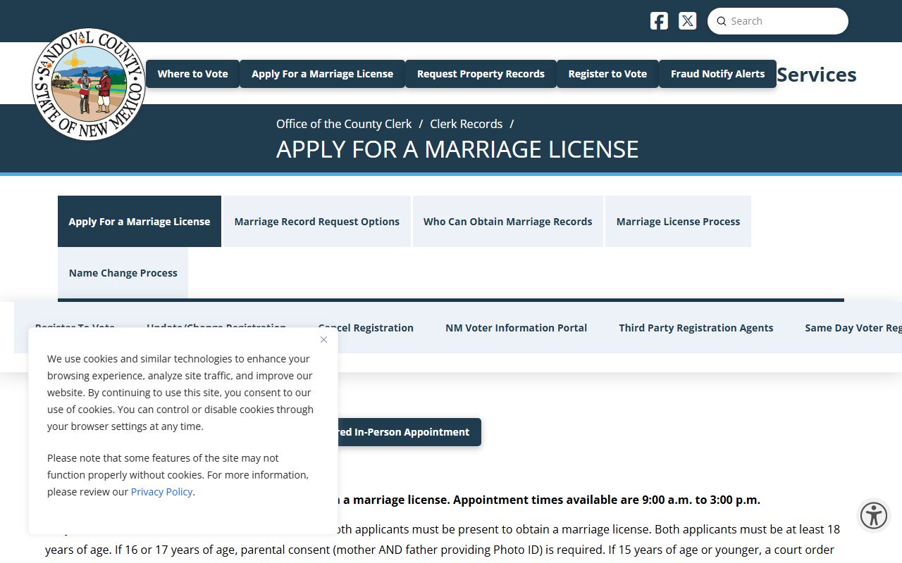 Sandoval County marriage records license requirements page