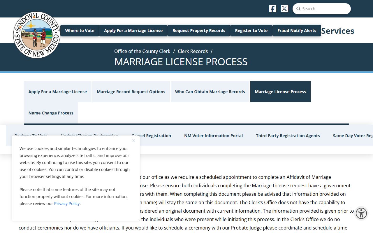 Sandoval County marriage records marriage license process page