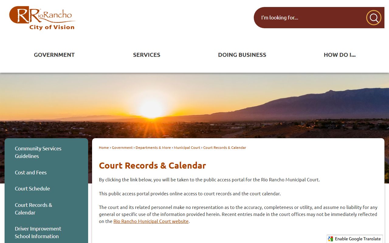 Sandoval County traffic court records Rio Rancho records calendar page