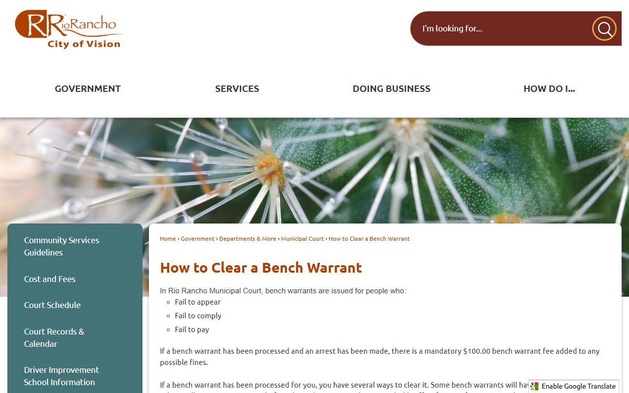 Sandoval County warrant records Rio Rancho bench warrant clearance
